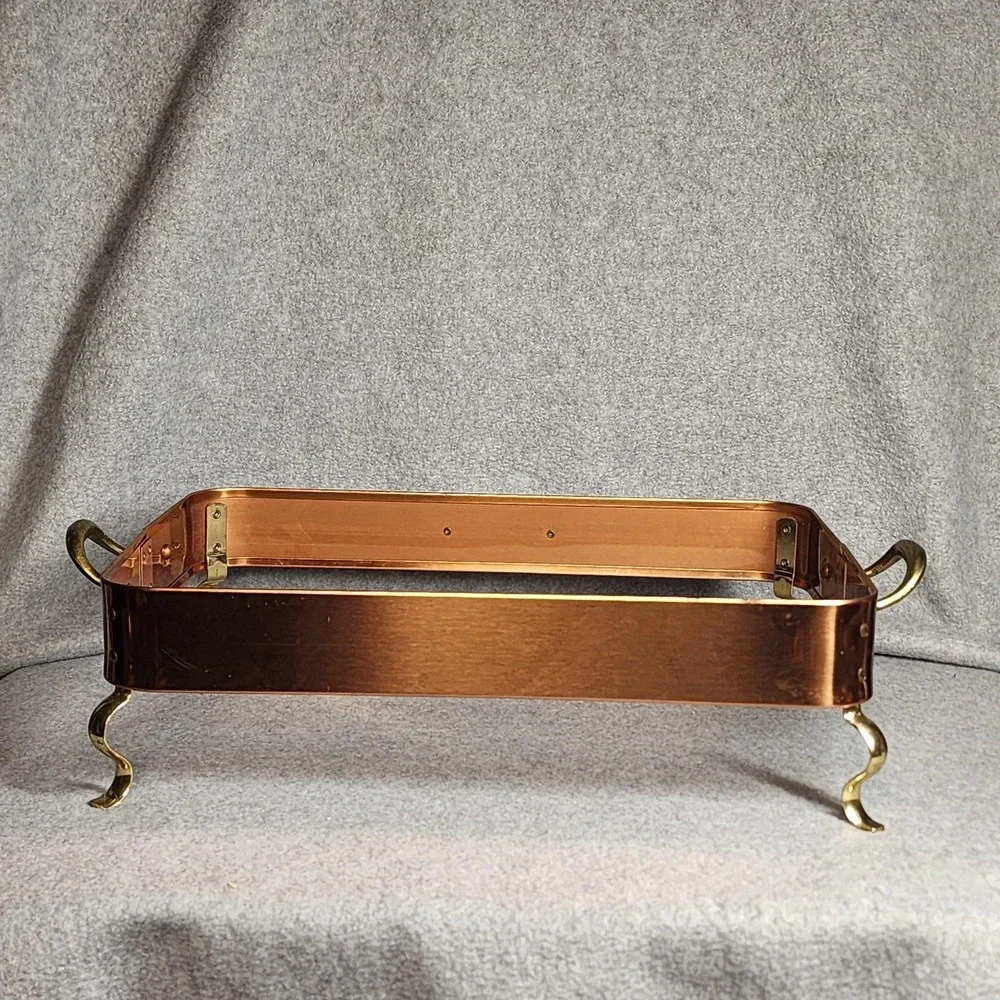 Vintage De La Cuisine Copper Brass Casserole Dish Stand Rectangula Buffet Server
